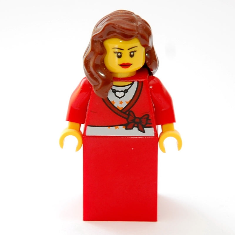 fig-007372 – Woman, Cardigan Tied with Bow and Necklace, Red Skirt (3626bpr0043 Head)