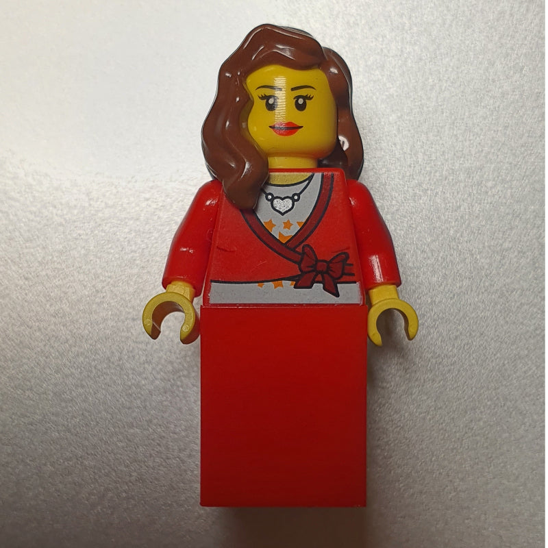 fig-007374 – Woman, Cardigan Tied with Bow and Necklace, Red Skirt (3626bpr0892 Head)