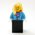 fig-007377 – Woman, Medium Blue Jacket with Medium Lavender Scarf, Black Skirt
