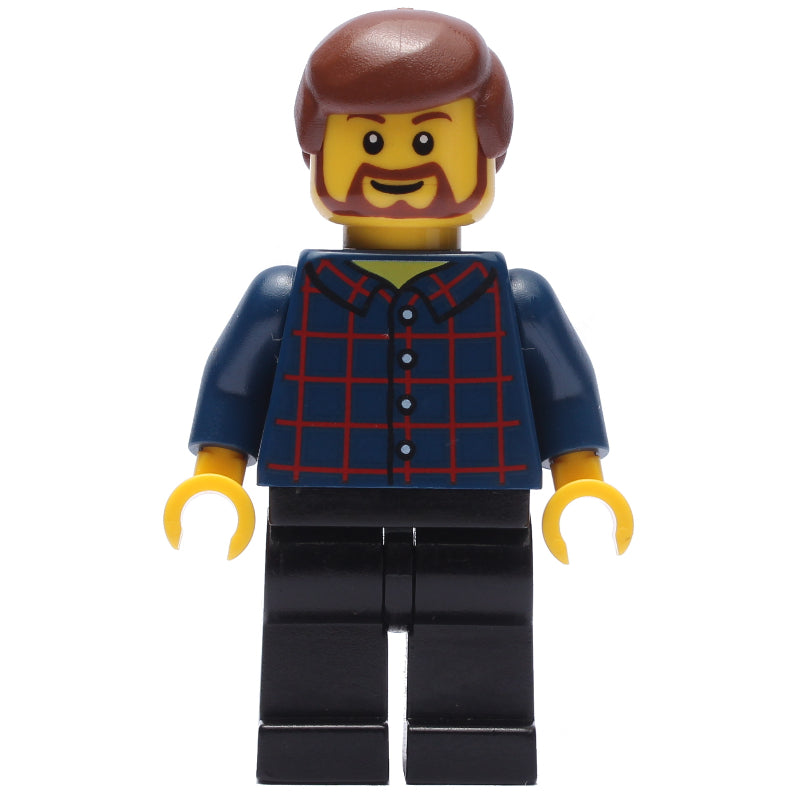fig-007379 – Man, Dark Blue Plaid Shirt, Black Legs, Beard
