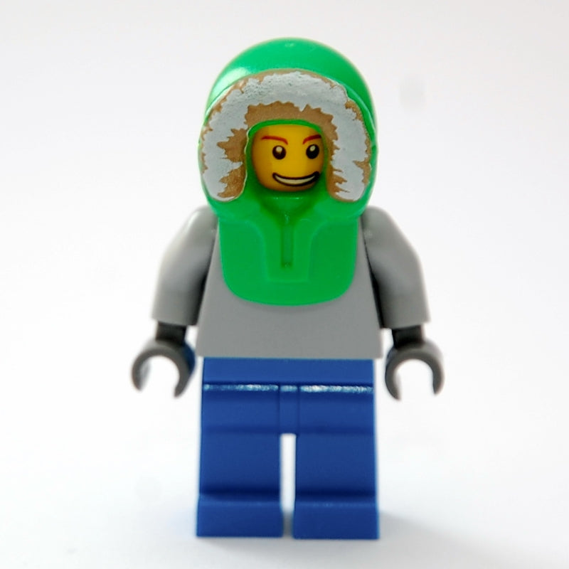 fig-007380 – Man, Plain Light Bluish Gray Torso, Blue Legs, Bright Green Hood