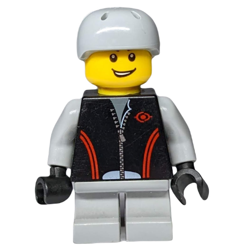 fig-007387 – Boy, Black Jacket with Zipper, Short Light Bluish Gray Legs, Helmet