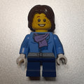 fig-007388 – Girl, Medium Blue Jacket with Medium Lavender Scarf, Short Dark Blue Legs, Dark Brown Hair