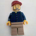 fig-007390 – Man, Dark Blue Plaid Shirt, Tan Legs, Dark Red Cap, Beard
