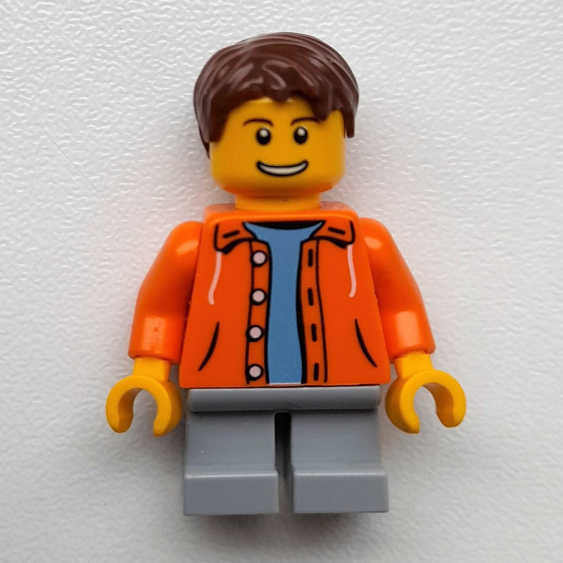 fig-007394 – Boy, Open Orange Jacket, Short Light Bluish Gray Legs