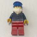 fig-007395 – Man, Dark Blue Plaid Shirt, Red Legs, Blue Hat, White Beard