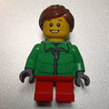 fig-007399 – Girl, Green Jacket, Short Red Legs, Reddish Brown Hair