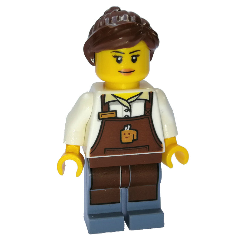 fig-007403 – Barista, Woman, White Torso, Reddish Brown Apron, Reddish Brown Hair