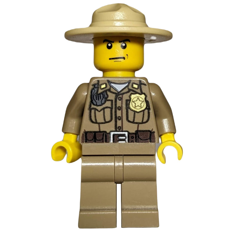 fig-007405 – Forest Police / Ranger, Dark Tan Shirt with Radio and Badge, Dark Tan Legs, Tan Campaign Hat