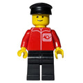 fig-007425 – Postal Worker, Red Shirt with Horn Logo, Black Legs, Black Hat (3626b Head)