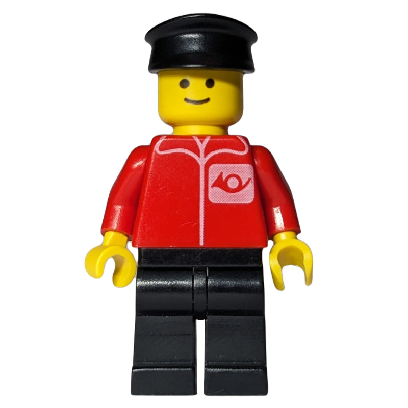 fig-007425 – Postal Worker, Red Shirt with Horn Logo, Black Legs, Black Hat (3626b Head)