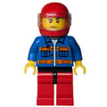 fig-007429 – Man, Blue Jacket with Orange Stripes, Red Legs, Red Helmet with Visor