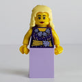 fig-007451 – Musician, Woman, Dark Purple Outfit with Blouse, Flowers and Gold Sash, Lavender Skirt
