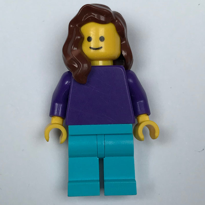 fig-007475 – Woman, Plain Dark Purple Torso, Medium Azure Legs, Reddish Brown Hair