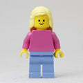 fig-007478 – Woman, Plain Dark Pink Torso, Medium Blue Legs, Bright Light Yellow Hair