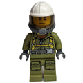 fig-007487 – Volcano Explorer, Man, Olive Green Jumpsuit with Straps, White Hard Hat with Visor, Breathing Apparatus