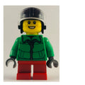 fig-007491 – Boy, Green Jacket, Short Red Legs, Black Helmet with Visor