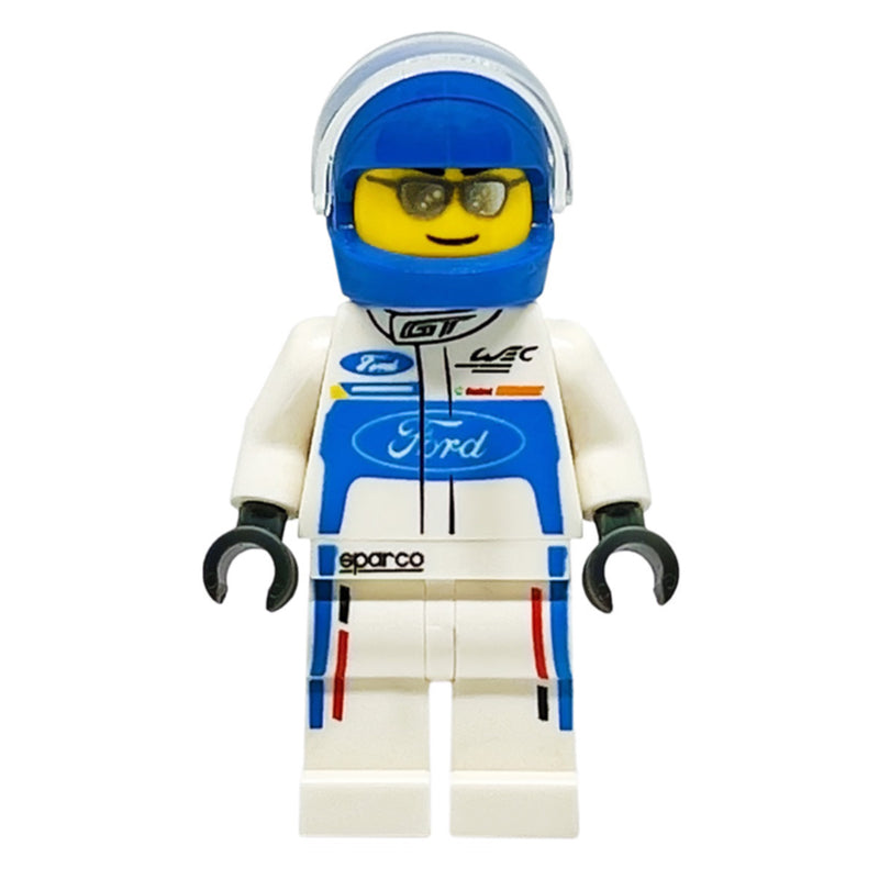 fig-007497 – Race Driver, White Torso, White Legs, Blue Helmet, Ford