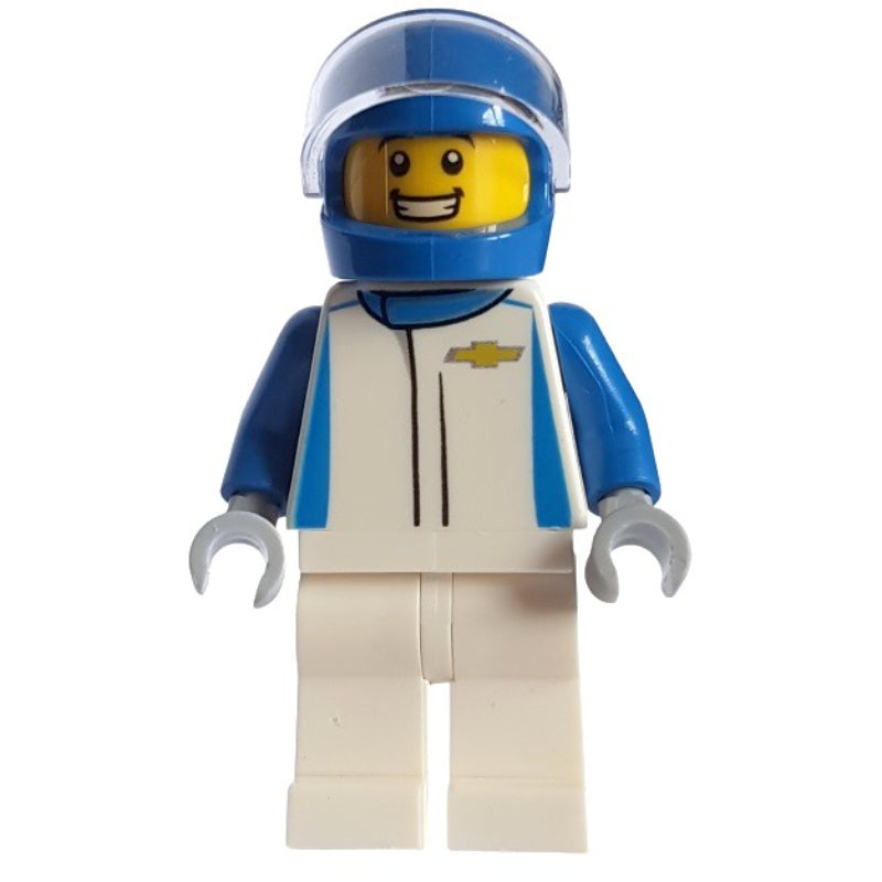 fig-007508 – Race Driver, White Torso, White Legs, White Helmet, Chevrolet