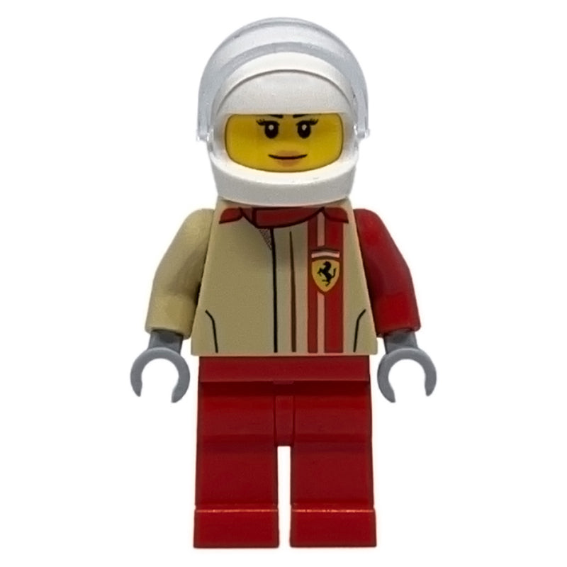 fig-007520 – Race Driver, Tan Torso, Red Legs, White Helmet, Ferrari