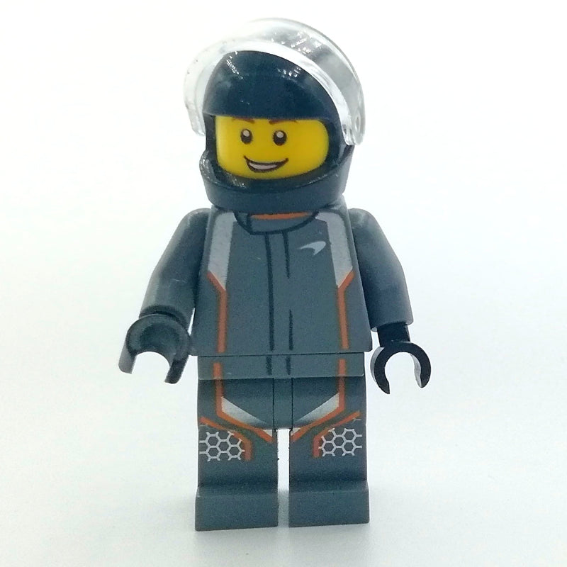 fig-007539 – Race Driver, Dark Bluish Gray Torso, Dark Bluish Gray Legs, Black Helmet, McLaren