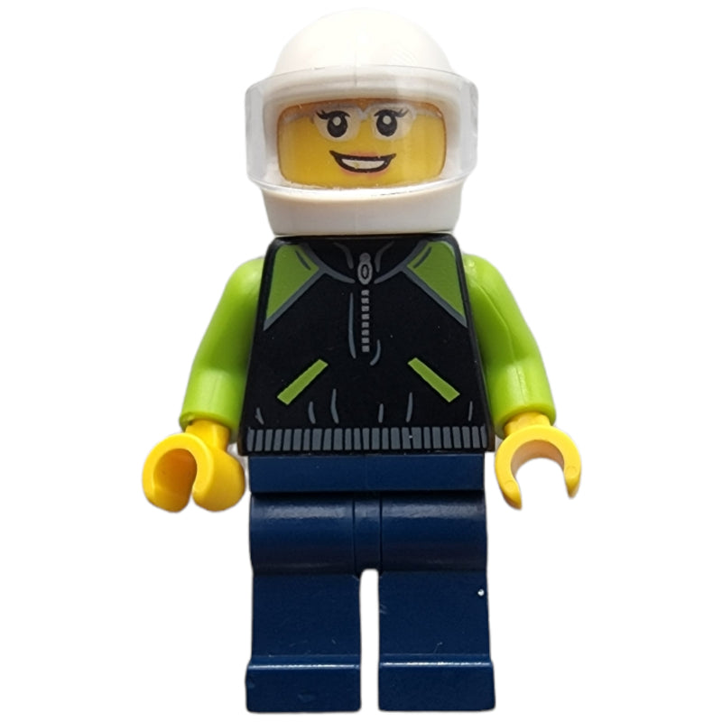 fig-007553 – Race Driver, Black Torso, Dark Blue Legs, White Helmet, Porsche
