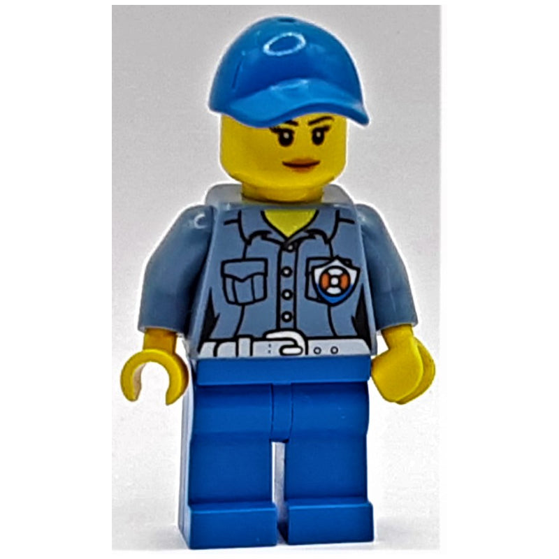 fig-007563 – Coast Guard, Woman, Sand Blue Shirt with Badge, Blue Cap