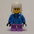 fig-007571 – Girl, Dark Azure Ski Jacket, Short Medium Lavender Legs, Dark Azure Ushanka Hat