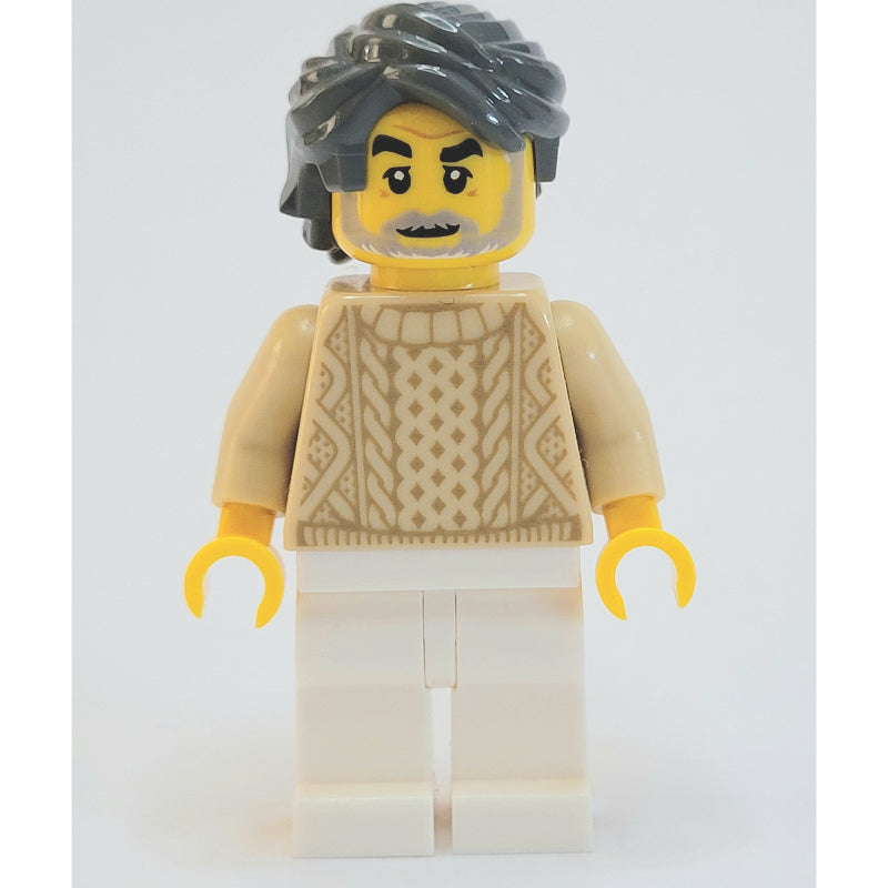 fig-007572 – Man, Tan Sweater, White Legs, Dark Bluish Gray Hair, Beard