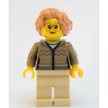 fig-007573 – Woman, Dark Tan Cardigan with Zipper, Tan Legs, Nougat Hair, Glasses