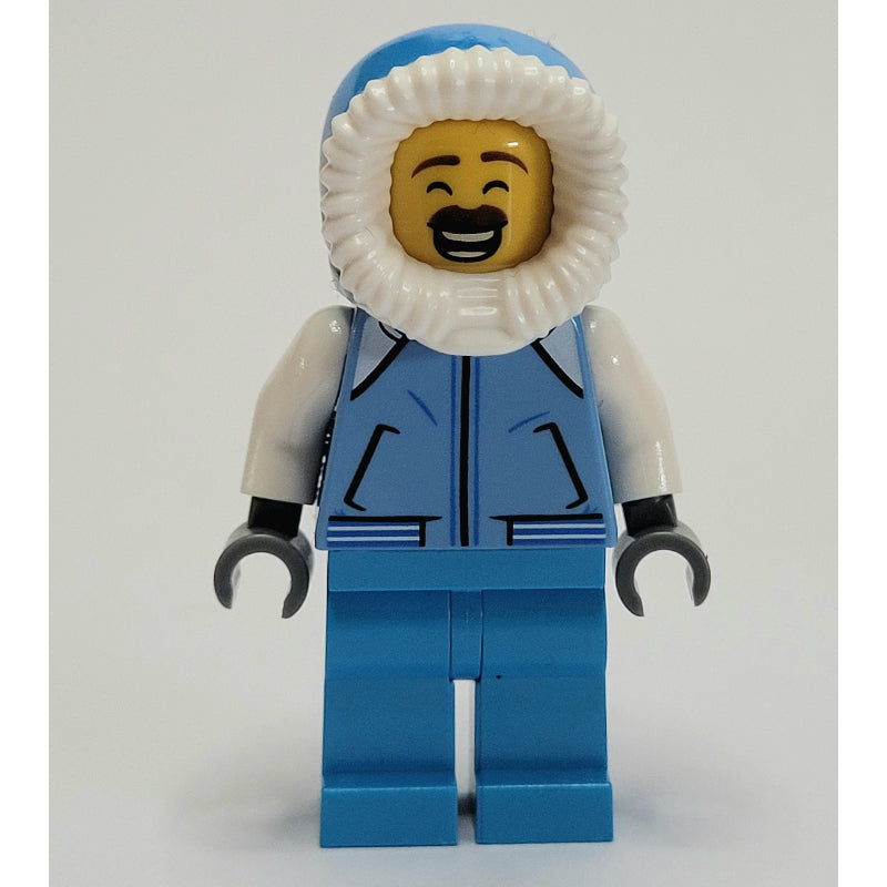 fig-007576 – Man, Medium Blue Jacket, Dark Azure Legs, Hood, Moustache