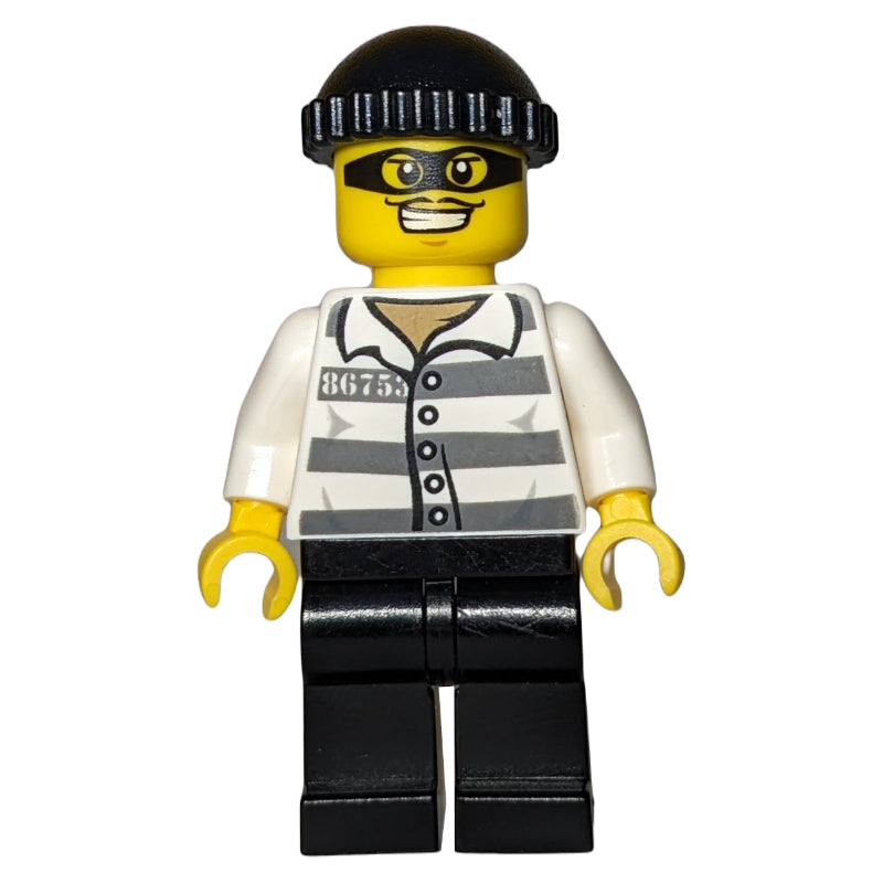fig-007584 – Criminal, Prison Shirt with #86753, Black Legs, Black Hat, Black Eyemask