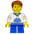 fig-007587 – Boy, White and Blue Hoodie, Short Blue Legs, Dark Orange Hair, 3626cpr1579 Hair
