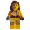 fig-007590 – Firewoman, Bright Light Orange Fire Suit, Reddish Brown Hair