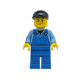 fig-007593 – Man, Blue Overalls over Shirt, Blue Legs, Black Cap