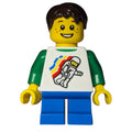 fig-007658 – Kid - White Torso, Classic Space Figure, Dark Azure Legs, Dark Brown Hair