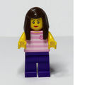 fig-007705 – Woman, Pink Striped Tank Top with Cat Face, Dark Purple Legs