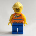fig-007707 – Woman, Orange Halter Top with Flowers, Blue Legs, Bright Light Yellow Hair, Glasses