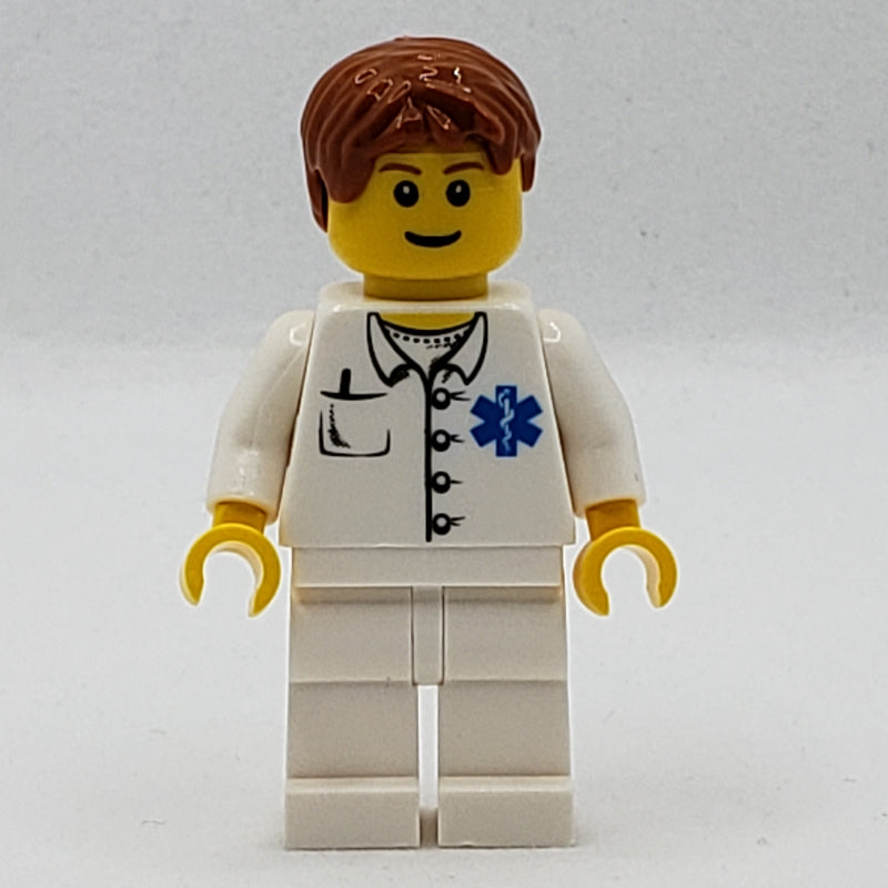 fig-007715 – Doctor, White Shirt with Star of Life Logo, Dark Orange Hair, Reddish Brown Eyebrows