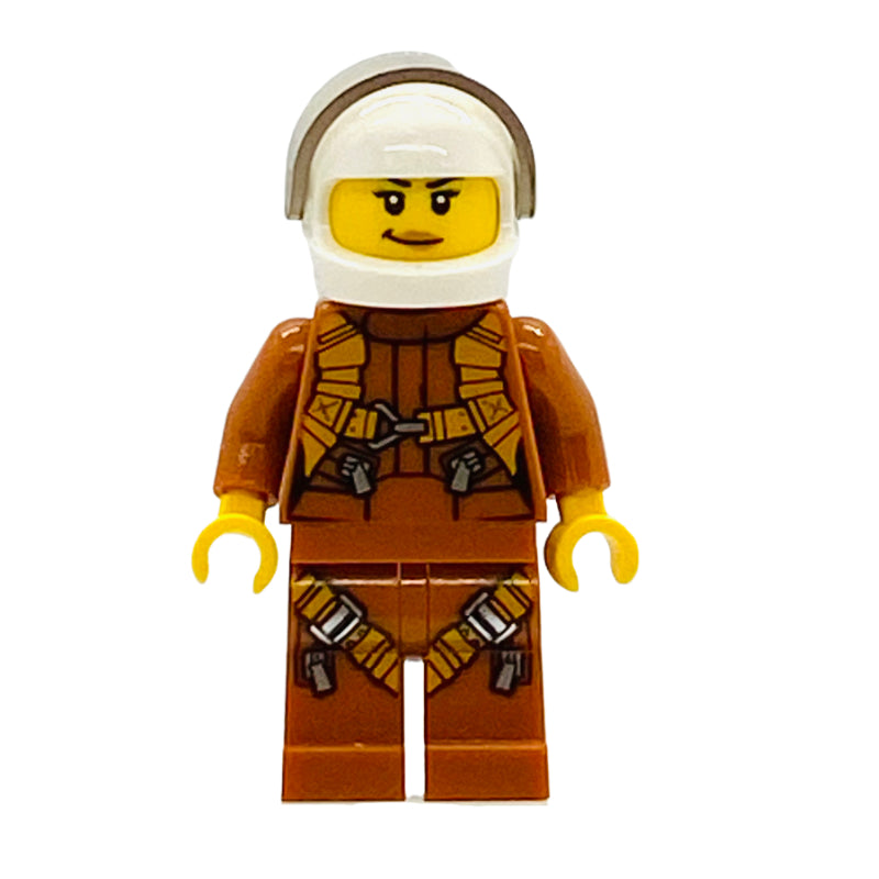 fig-007743 – Pilot, Woman, Dark Orange Jumpsuit, White Helmet with Visor