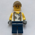 fig-007750 – Mechanic, Dirty White Shirt with Suspenders, Dark Blue Legs, Dark Tan Cap