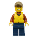 fig-007753 – Explorer, Jacket with Pouches, Radio, and Rope, Dark Tan Cap, Yellow Life Vest