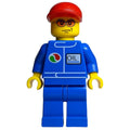 fig-007762 – Racer, Blue Jumpsuit with Octan Logo, Red Cap, Orange Sunglasses