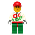 fig-007765 – Racer, Woman, White and Green Jumpsuit with Large 'Octan', Red Cap
