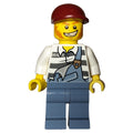 fig-007771 – Criminal, Overalls over Prison Shirt, Dark Red Cap