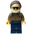 fig-007778 – Forest Police / Ranger, Dark Tan Shirt with Radio and Badge, Dark Blue Legs, White Helmet with Visor, Sunglasses