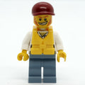 fig-007779 – Criminal, Overalls over Prison Shirt, Dark Red Cap, Yellow Life Vest