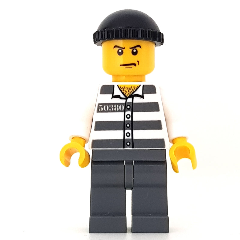 fig-007803 – Criminal, Prison Shirt with #50380, Dark Bluish Gray Legs, Black Hat