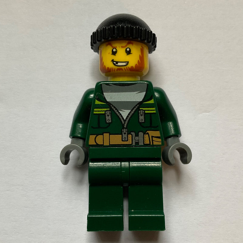 fig-007825 – Criminal, Open Dark Green Jacket over Prison Shirt, Black Hat, Beard