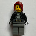fig-007827 – Criminal, Woman, Open Black Jacket over Prison Shirt, Dark Red Hair